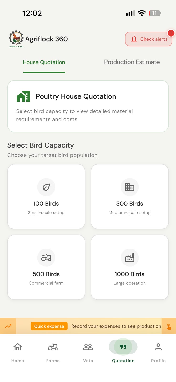 House quotation in the AgriFlock app