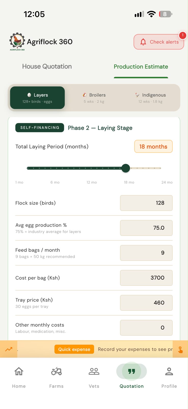 Layer production estimate inputs