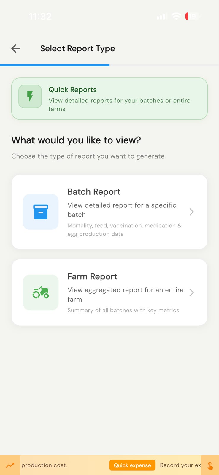 Report selection in the AgriFlock app